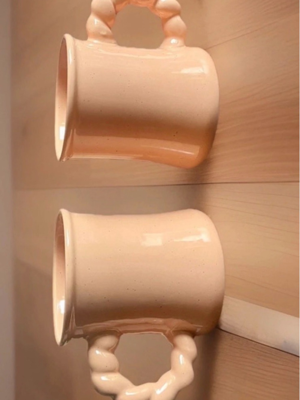 2 New Peach Squiggle Bubble Handle Ceramic Mugs Pastel Creamsicle Squiggle Mugs
